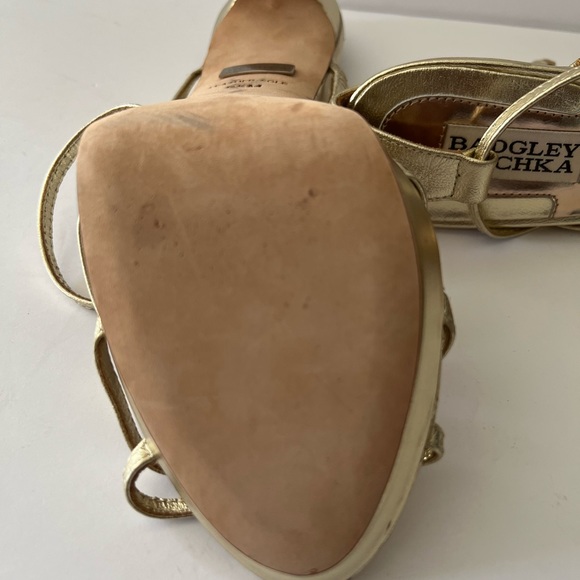 BADGLEY MISCHKA  Metallic gold platform, stiletto straps heels. Size 9.5 - Picture 4 of 11